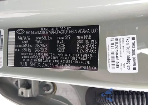 2022 Hyundai Santa Cruz Sel z USA, uszkodzony, nr VIN 5NTJCDAE3NH023958